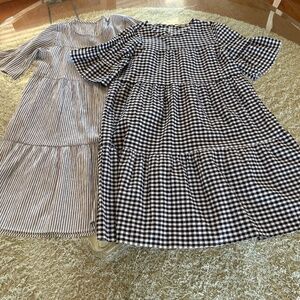 Tamnoon Bell Sleeve Dresses Lot of 2 Gingham and Striped Cotton Blend S Babydoll